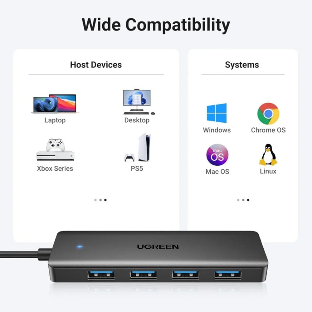 UGREEN USB 3.0 to 4- Port USB 3.0 Hub, with Power Port - 1M