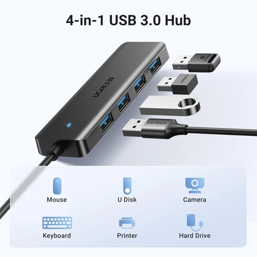 UGREEN USB 3.0 to 4- Port USB 3.0 Hub, with Power Port - 1M
