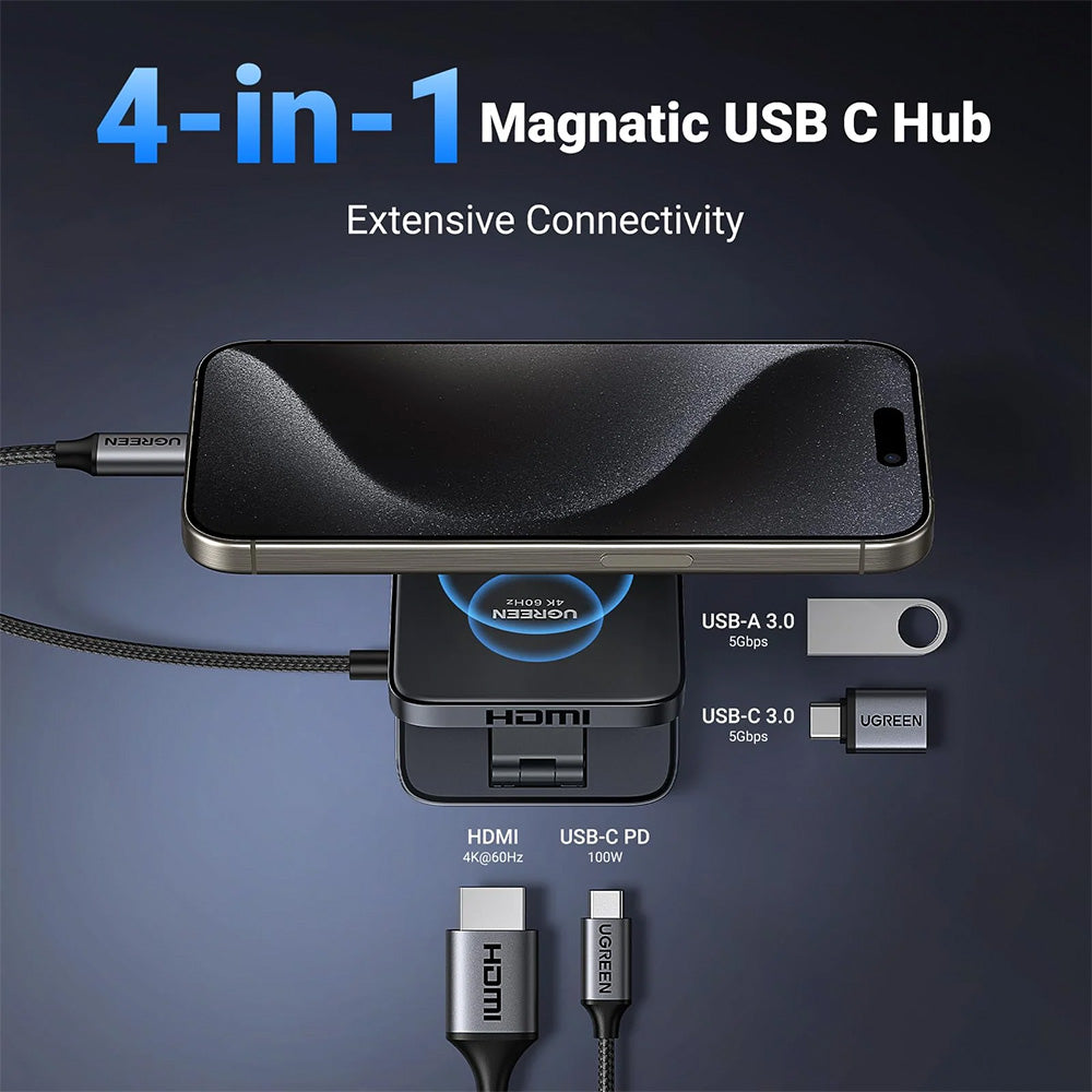 UGREEN 4-IN-1 Magnetic USB-C Hub for Phone, 4K@60Hz 100W PD