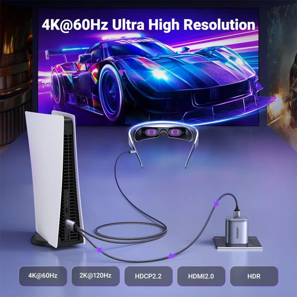 UGREEN 4K@60Hz Active HDMI to USB C Adapter Cable 2M with USB