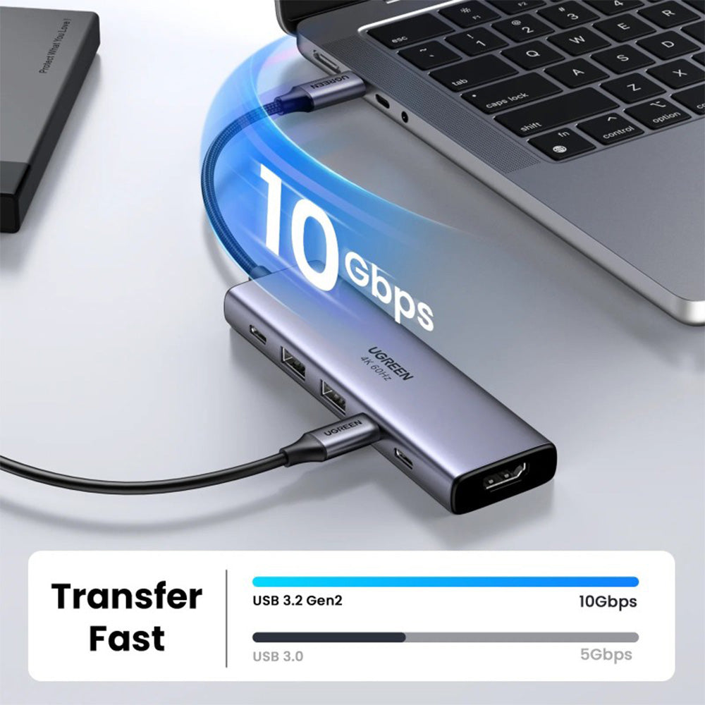 UGREEN 6-in-1 USB-C HUB Docking Station 2x USB 3.2 + 2 USB-C 3.2 + Lan RJ45 + USB-C Power Delivery Port - CM512 45320