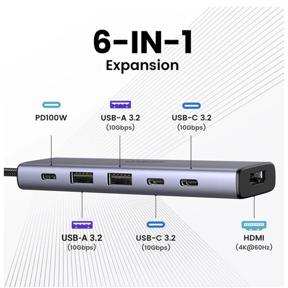 UGREEN 6-in-1 USB-C HUB Docking Station 2x USB 3.2 + 2 USB-C 3.2 + Lan RJ45 + USB-C Power Delivery Port - CM512 45320