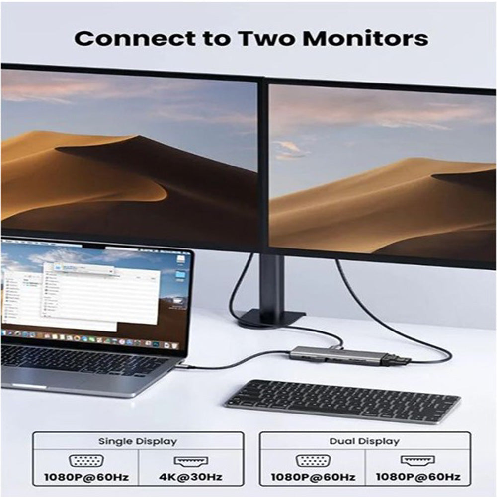 UGREEN 11-in-1 USB-C HUB Docking Station 2x USB + 2X USB-C + 4K HDMI + VGA + RJ45 + SD/TF + Aux + PD Port - CM639 45520