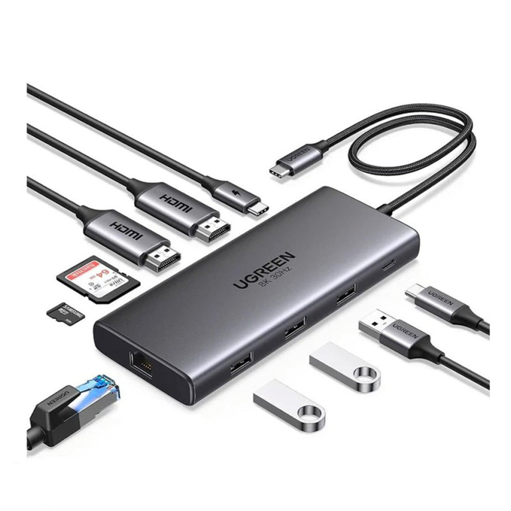 UGREEN 11-in-1 USB-C HUB Docking Station 2x USB + 2X USB-C + 4K HDMI + VGA + RJ45 + SD/TF + Aux + PD Port - CM639 45520