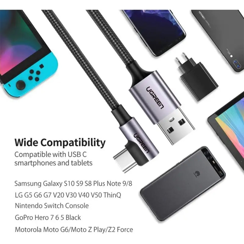 UGREEN USB-A To USB-C Angled 5V/3A Fast Cable - 2m
