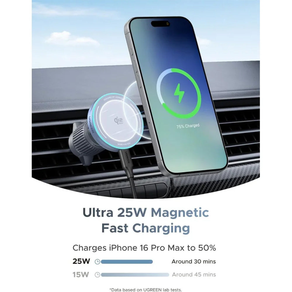 UGREEN MagFlow Magnetic 2 in 1 Wireless Car Charger 25W