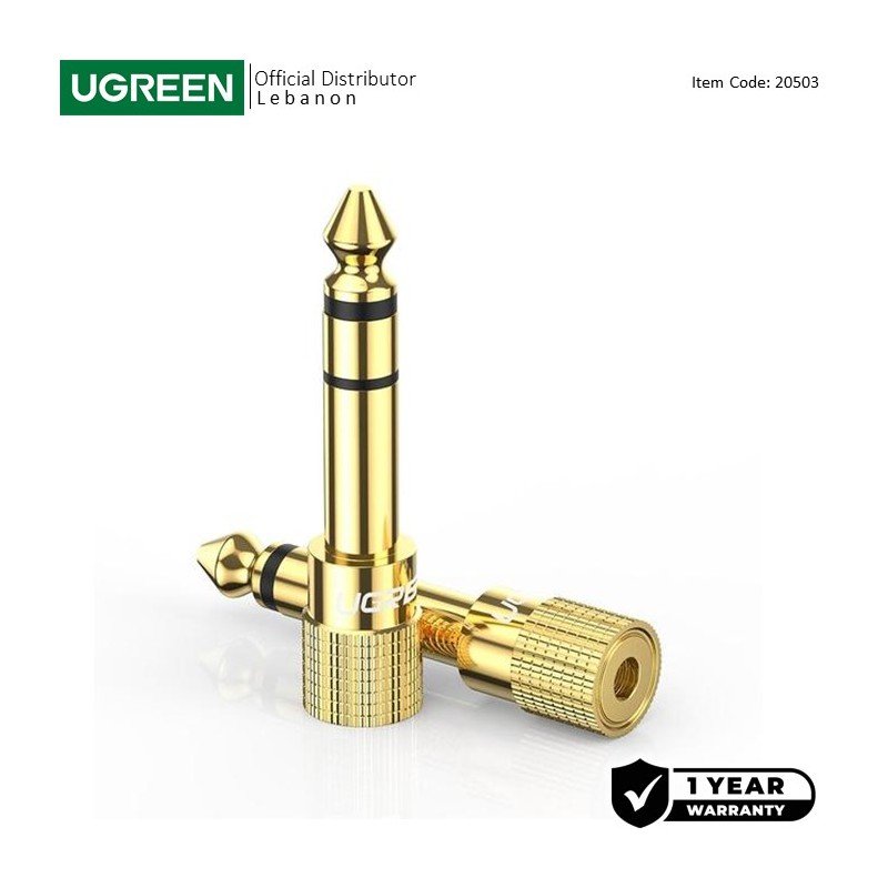 UGREEN 6.35mm Male To 3.5mm Female Adapter, Gold Plated Connector - 2050