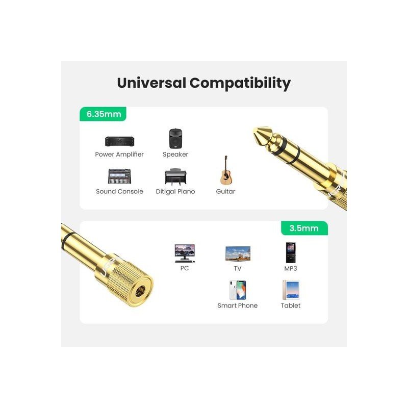 UGREEN 6.35mm Male To 3.5mm Female Adapter, Gold Plated Connector - 2050
