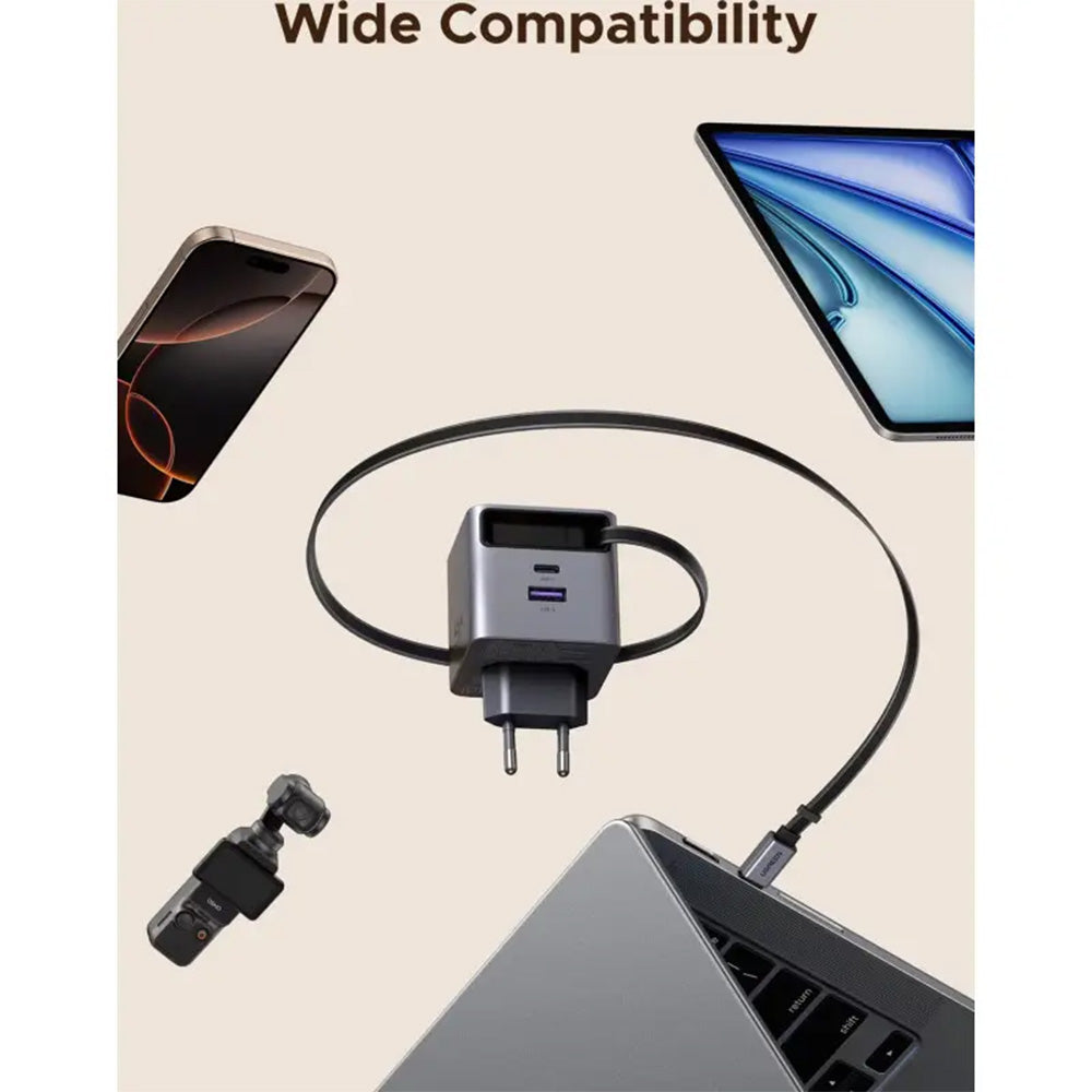UGREEN 45W GaN USB‑C Charger 3‑Port Fast Adapter with Retractable USB‑C Cable