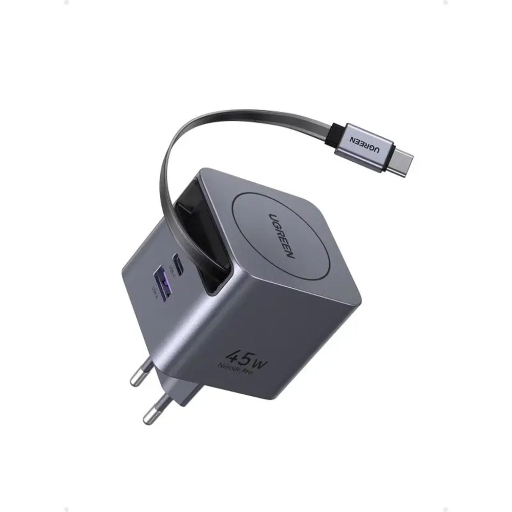 UGREEN 45W GaN USB‑C Charger 3‑Port Fast Adapter with Retractable USB‑C Cable