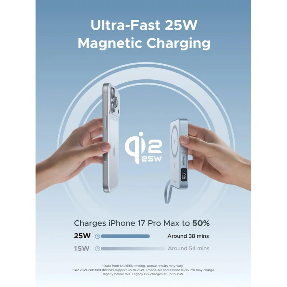 UGREEN MagFlow 10000mAh Wireless Power Bank with Qi2 25W