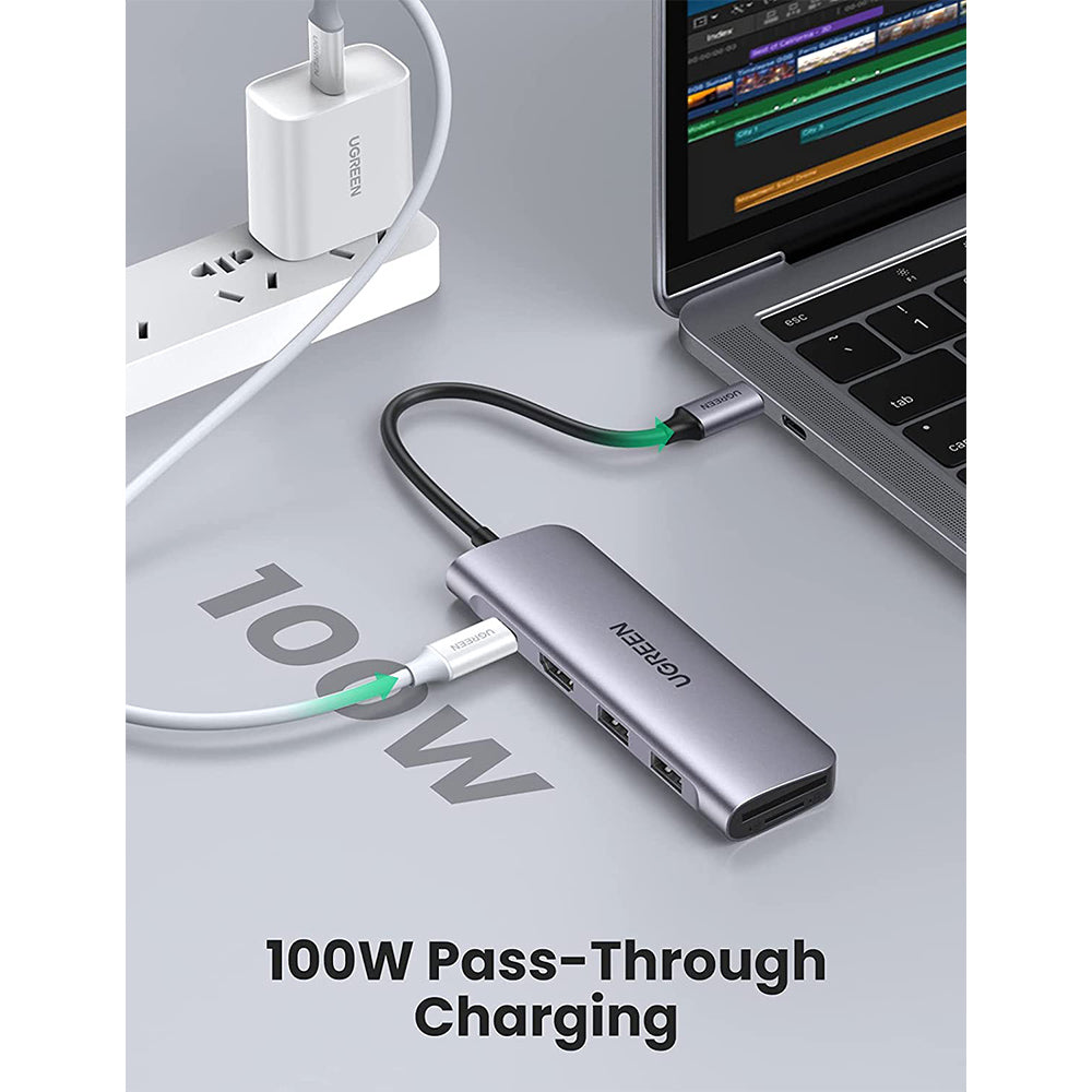 UGREEN 6-in-1 USB-C HUB (USB-C PD 100W + 4K HDMI + 2 USB-A + SD + TF)