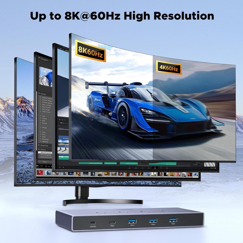 UGREEN 8K 4Ports HDMI KVM Switch Box, Control 4 PC’s Sharing Single Monitor & 3 USB-A 3.0 Port + 1 port USB-C DATA - AK701 5539