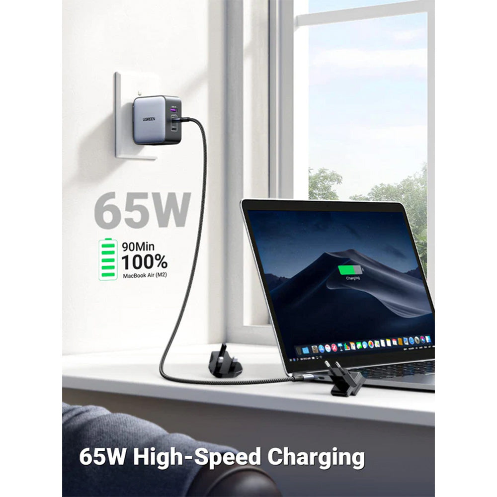 UGREEN 65W Nexode GaN USB C 3-Port iphone Charger With US/UK/EU Plug