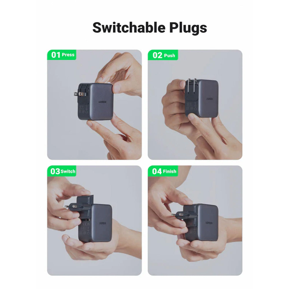 UGREEN 65W Nexode GaN USB C 3-Port iphone Charger With US/UK/EU Plug