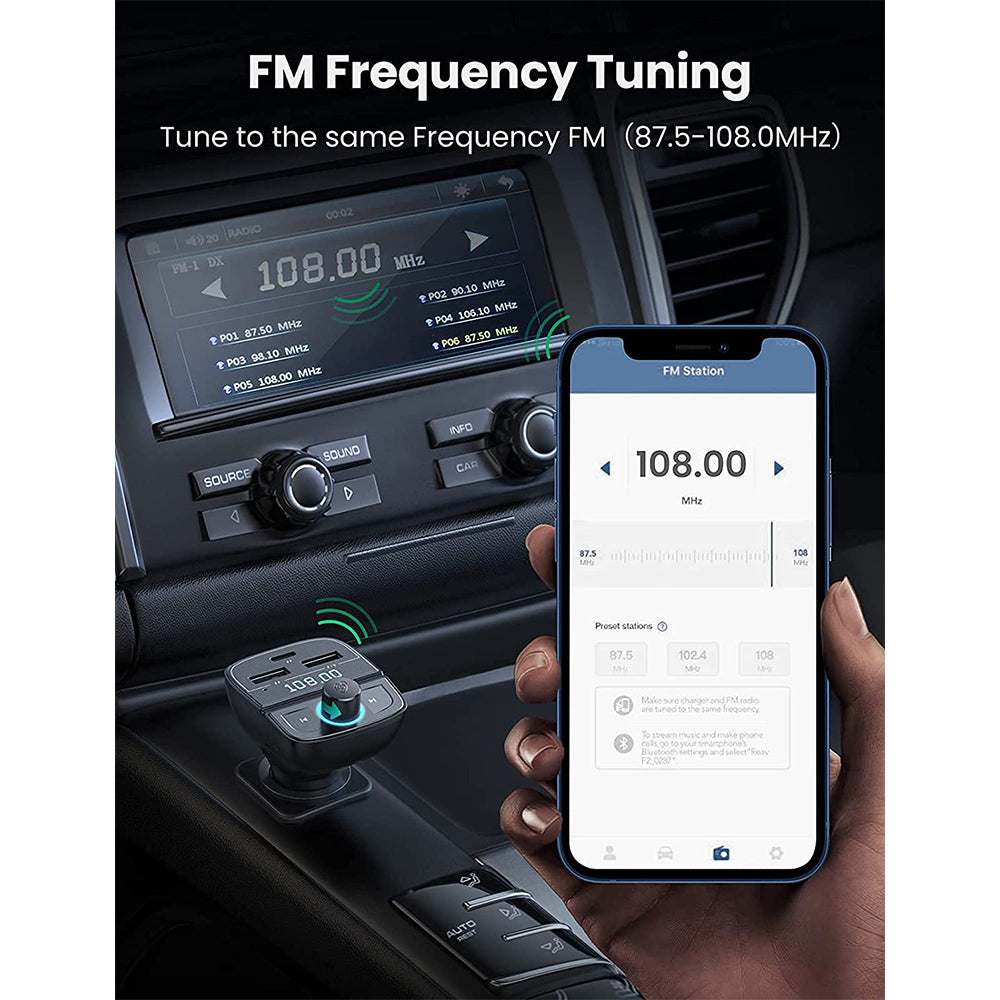 UGREEN FM and Bluetooth Transmitter and Car Charger 24W + TF Slot