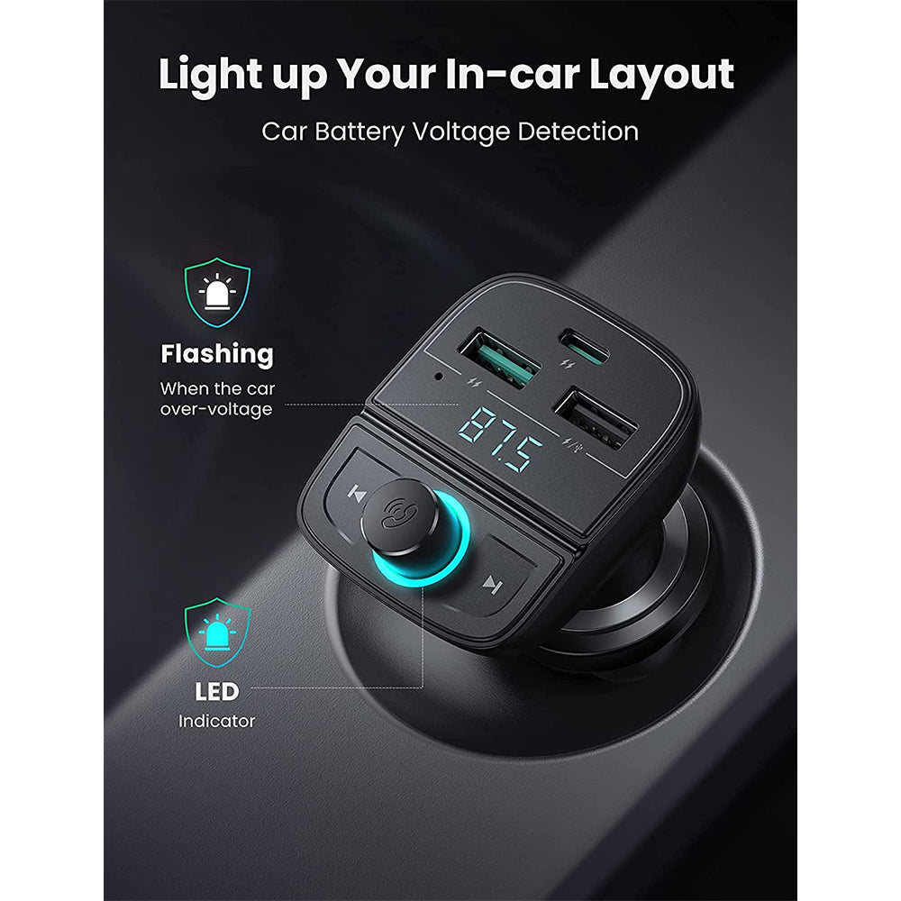 UGREEN FM and Bluetooth Transmitter and Car Charger 24W + TF Slot