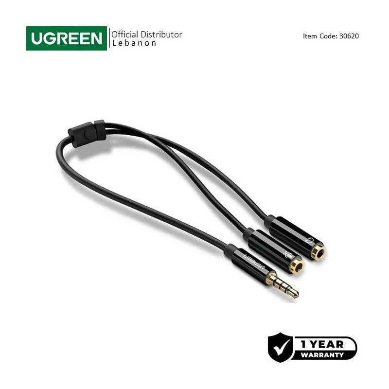 UGREEN Audio Cable Splitter 3.5mm male to 2 female 3.5mm Braid, Connects Audio + Mic at the Same Time - AV141 3062