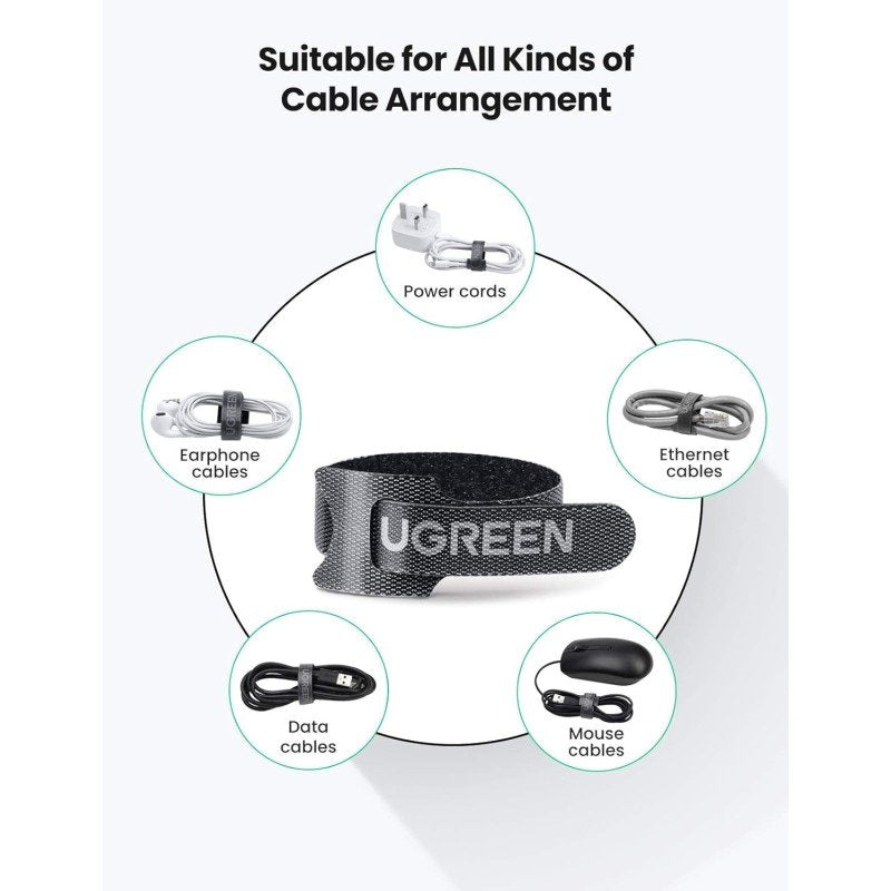 UGREEN Cable management Tie, easy to use, Durable & Flexible Design, Pack of 20Pcs - LP401 20245