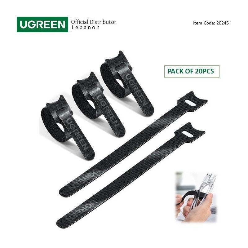 UGREEN Cable management Tie, easy to use, Durable & Flexible Design, Pack of 20Pcs - LP401 20245