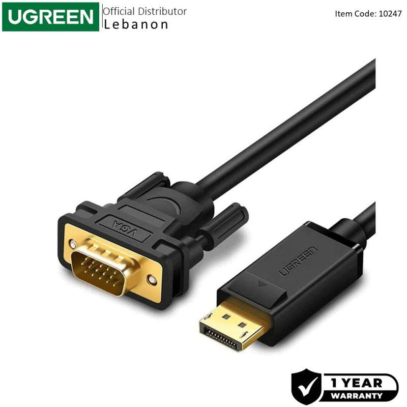 UGREEN DP Male to VGA Male Cable, 1.5m, Full HD, High-Quality Video Connection - DP105 1024