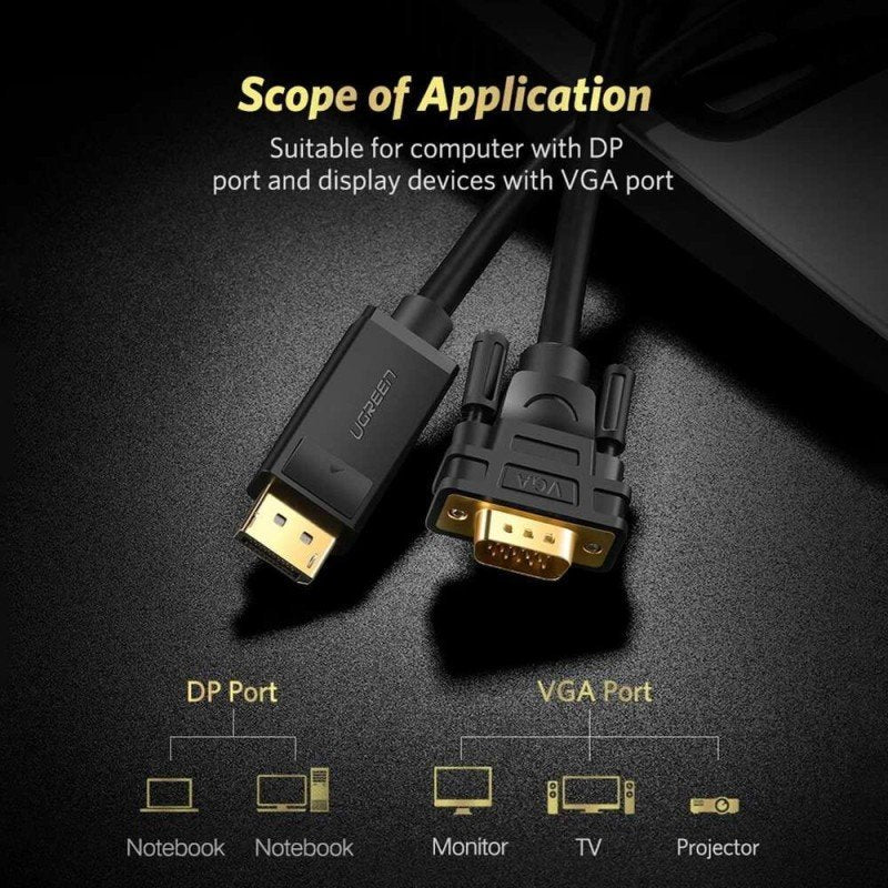 UGREEN DP Male to VGA Male Cable, 1.5m, Full HD, High-Quality Video Connection - DP105 1024