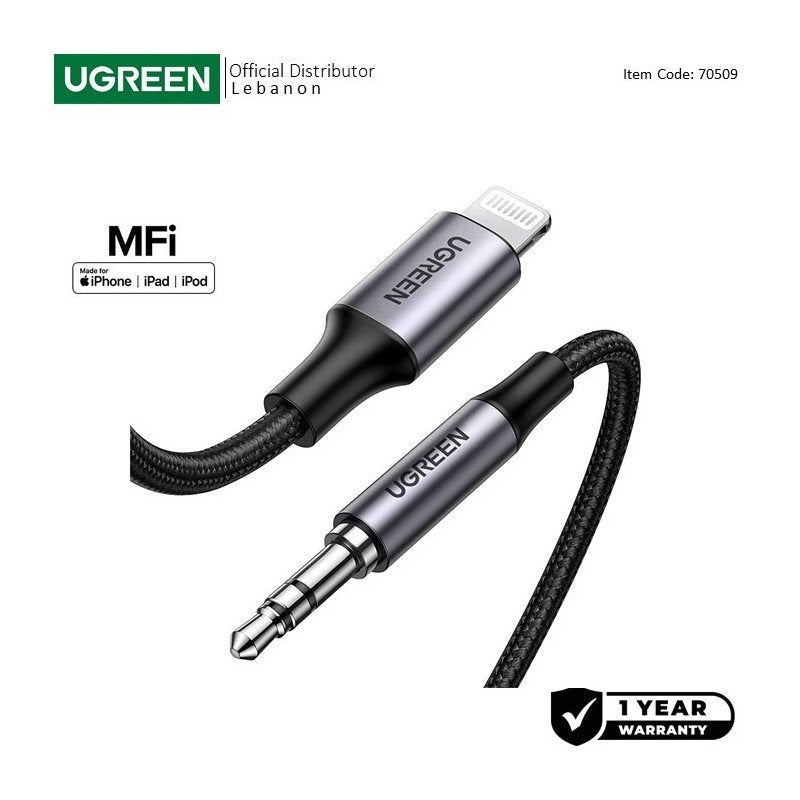 UGREEN Lightning to 3.5mm Aux Cable 1M, MFI Apple Certified, Nylon Braided & Aluminum Body - US315 7050