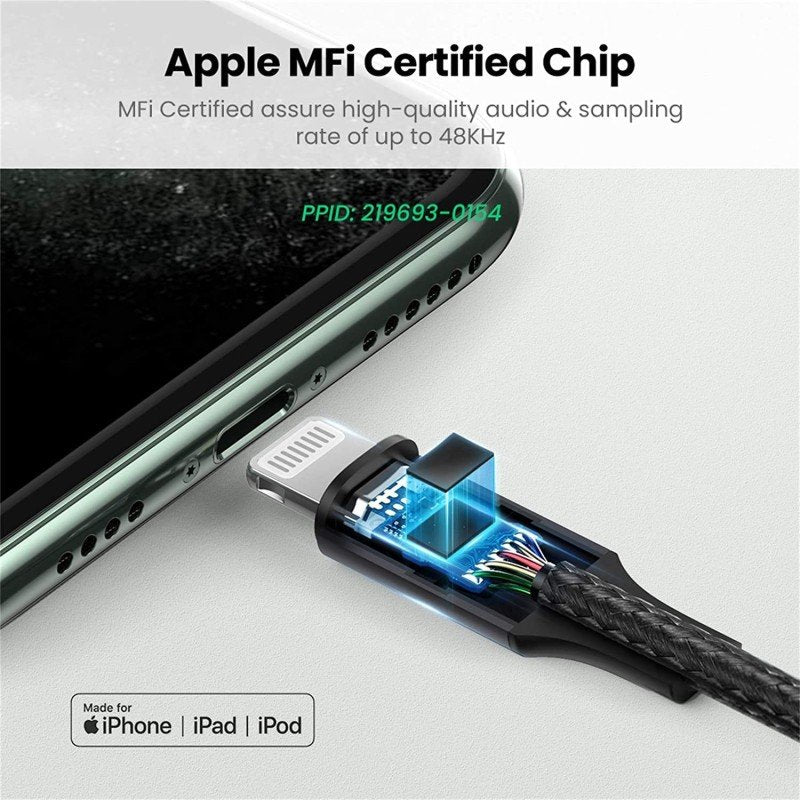 UGREEN Lightning to 3.5mm Aux Cable 1M, MFI Apple Certified, Nylon Braided & Aluminum Body - US315 7050