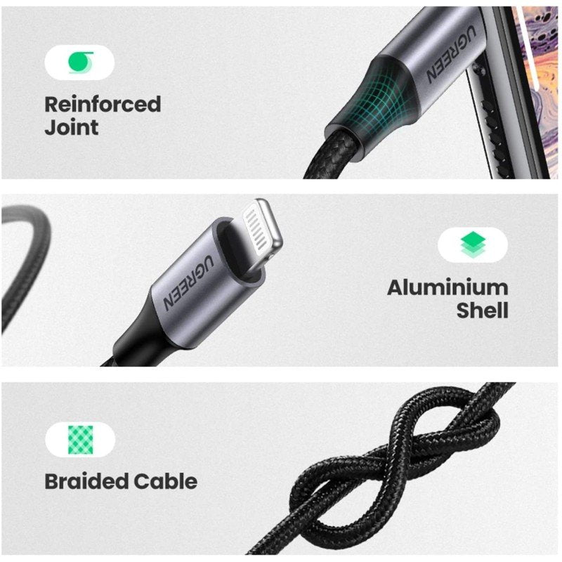 UGREEN Lightning to 3.5mm Aux Cable 1M, MFI Apple Certified, Nylon Braided & Aluminum Body - US315 7050