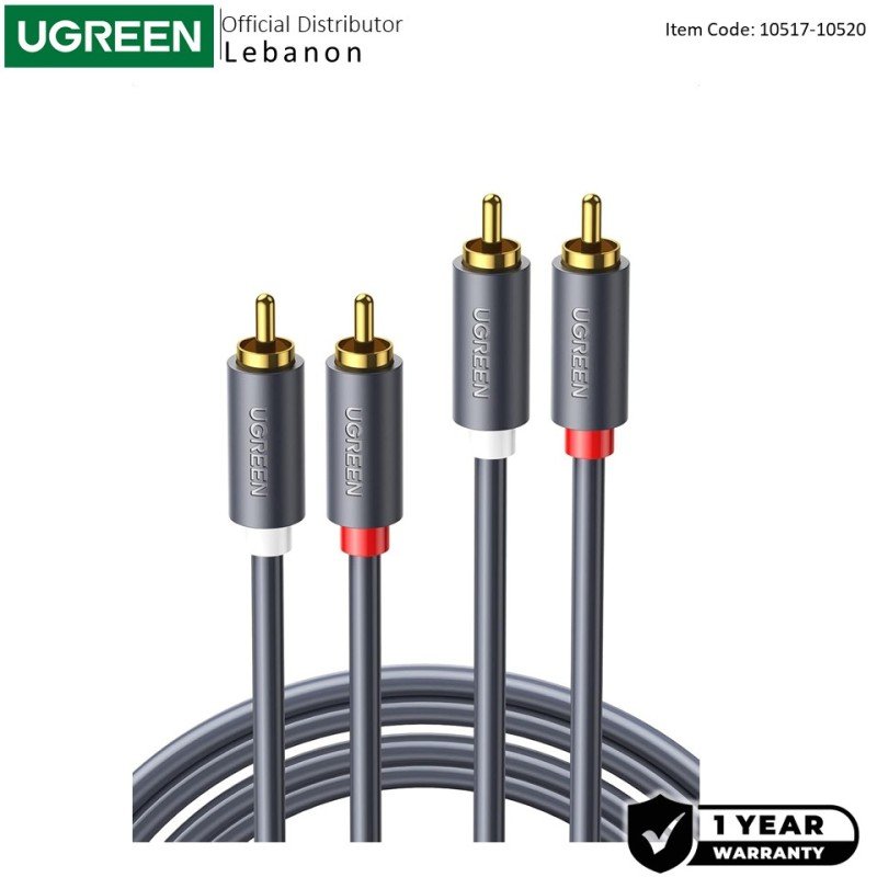 UGREEN Premium 2RCA Male to 2RCA Male Audio Aux Cable – High-Performance Sound Connection - AV104 10517 1052