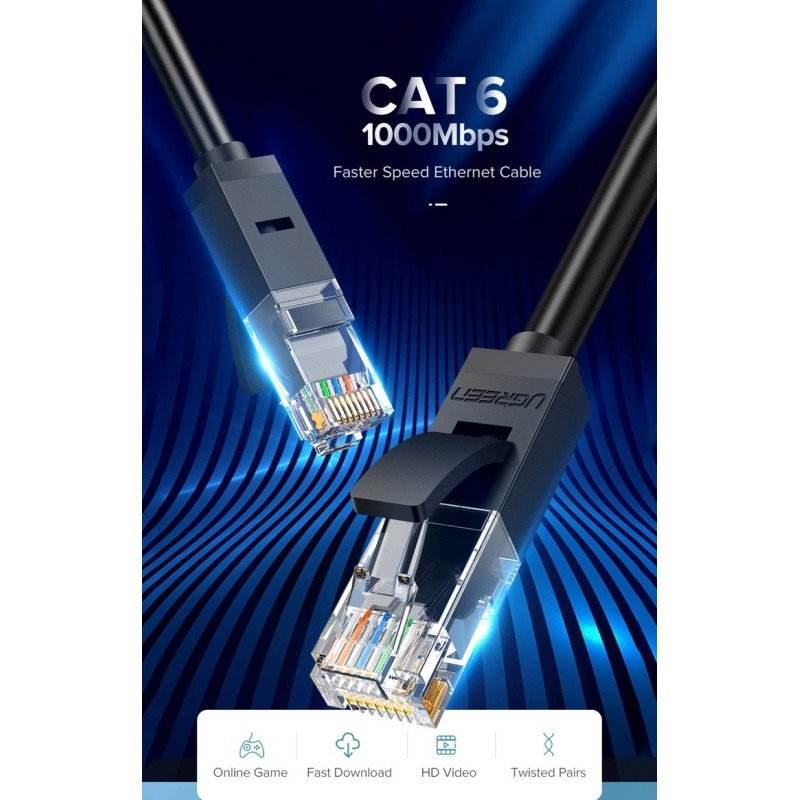 UGREEN RJ45 Cat6 Patch Cord Ethernet Flat Design Cable, Available in 0.5M, 1M, 3M, 5M, 10M, 30M - NW102