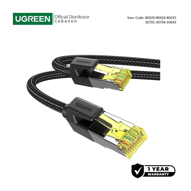 UGREEN RJ45 Cat7 F/FTP Patch Cord Ethernet Cable, with Cotton Braid, Available in 0.5M, 2M, 3M, 5M, 10M, 15M - NW150