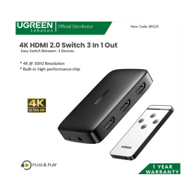 UGREEN 4K HDMI Switch 3 IN 1 OUT with Remote Control - CM332 80125