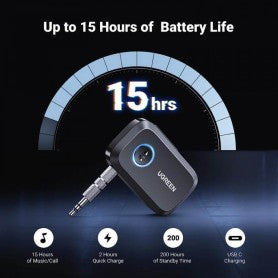 Ugreen Car & Home Bluetooth 5.0 Receiver Audio Adapter, Built-In Microphone, Built-In Battery Up To 15 Hours Cm596- 90748