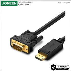 UGREEN DP Male to VGA Male Cable, 1.5m, Full HD, High-Quality Video Connection - DP105 10247