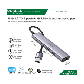 UGREEN Usb 3.0 To 4 Ports Usb 3.0 Hub With Pd Type-C Port Cm473