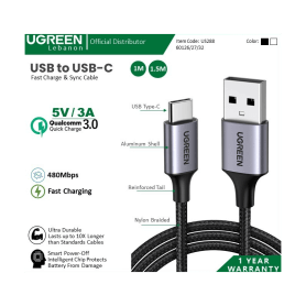 Ugreen Usb To Usb-C 5v/3a Fast Charge & Data Cable - Nylon Braided & Aluminum Body 60408