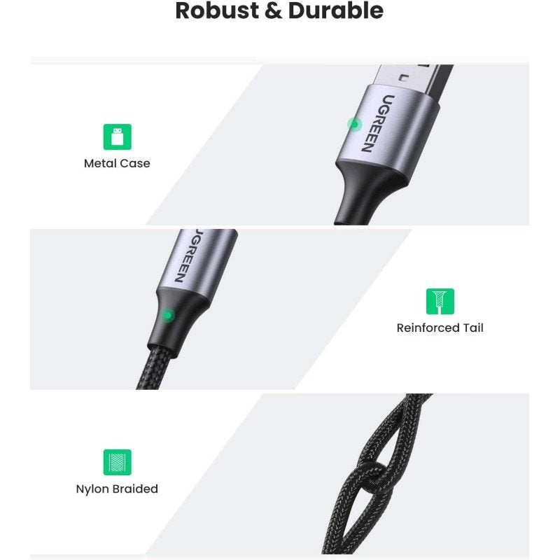 UGREEN USB-A to USB-C Braided Cable & Aluminum Body, Fast Charge, Available in 1M, 1.5M, 3M - US288 60126 60127 6040