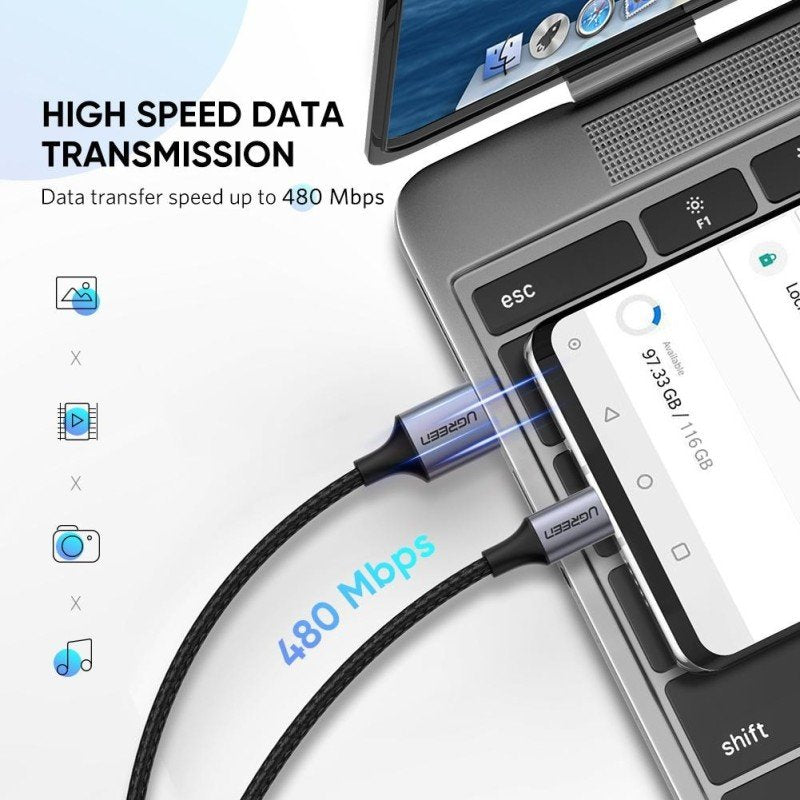 UGREEN USB-A to USB-C Braided Cable & Aluminum Body, Fast Charge, Available in 1M, 1.5M, 3M - US288 60126 60127 6040