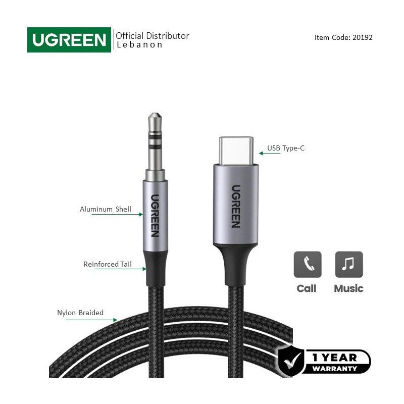 UGREEN USB-C MALE to 3.5MM Audio Cable 1M, Hi-Fi Sound Quality - CM450 2019