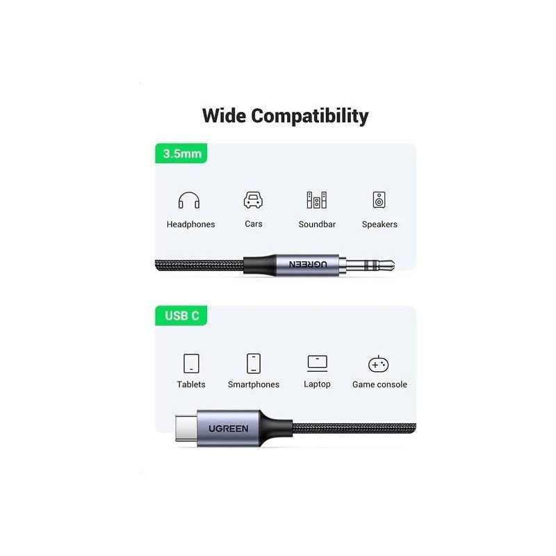 UGREEN USB-C MALE to 3.5MM Audio Cable 1M, Hi-Fi Sound Quality - CM450 2019