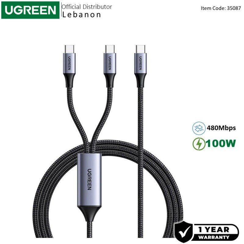 UGREEN USB-C to 2 * USB-C 100W Braided Cable & Aluminum Body - US561 3508