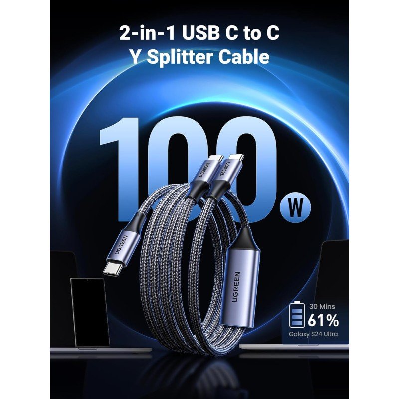 UGREEN USB-C to 2 * USB-C 100W Braided Cable & Aluminum Body - US561 3508