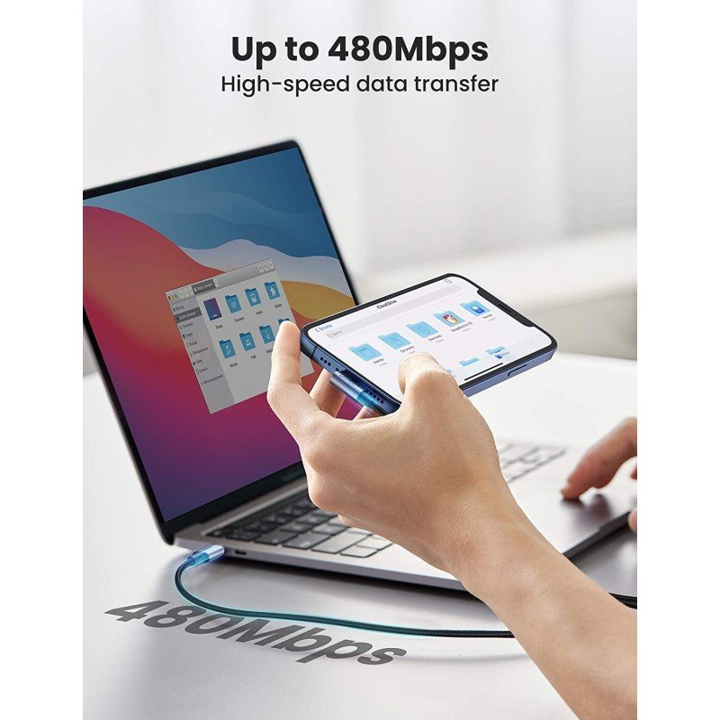 UGREEN USB-C to Angled Lightning Braided Cable & Aluminum Body, MFI Apple Certified, Fast Charging, 2M - US305 6076