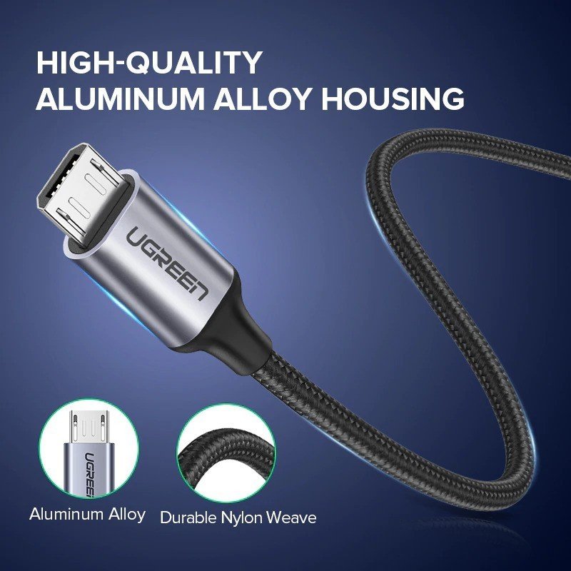 UGREEN USB-A to Micro USB Braided Cable & Aluminum Body, Fast Charge, 1.5M - US290 6014