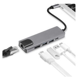 Board-x Hub 5 in 1 from Usb C Male to 4k Hdmi, Rj45 Ethernet, Usb 3.0, 100w PD Femal