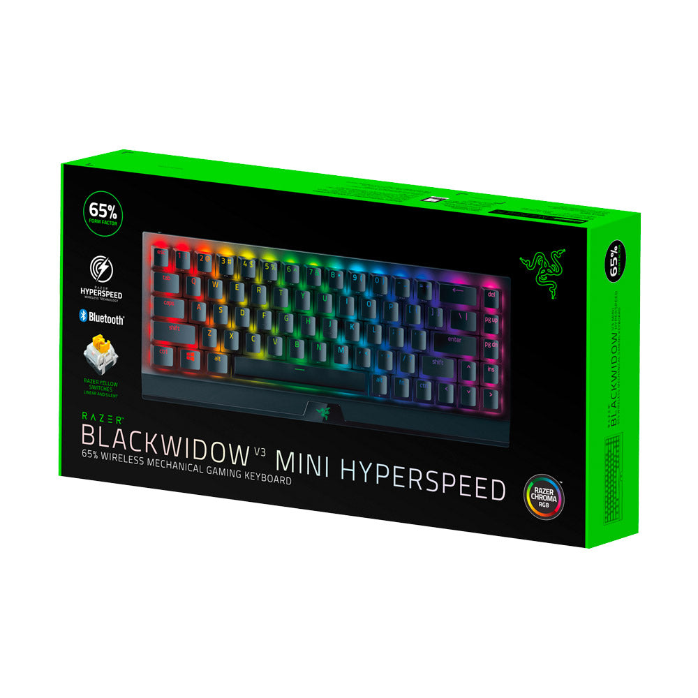 Razer-BlackWidow V3 Mini Hyperspeed Phantom Edition 65% Wireless Mechanical Yellow Linear Switch Gaming Keyboard - Black