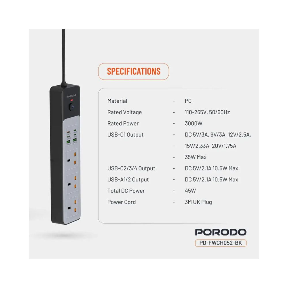 Porodo 3AC | 45W | 300W Power Strip